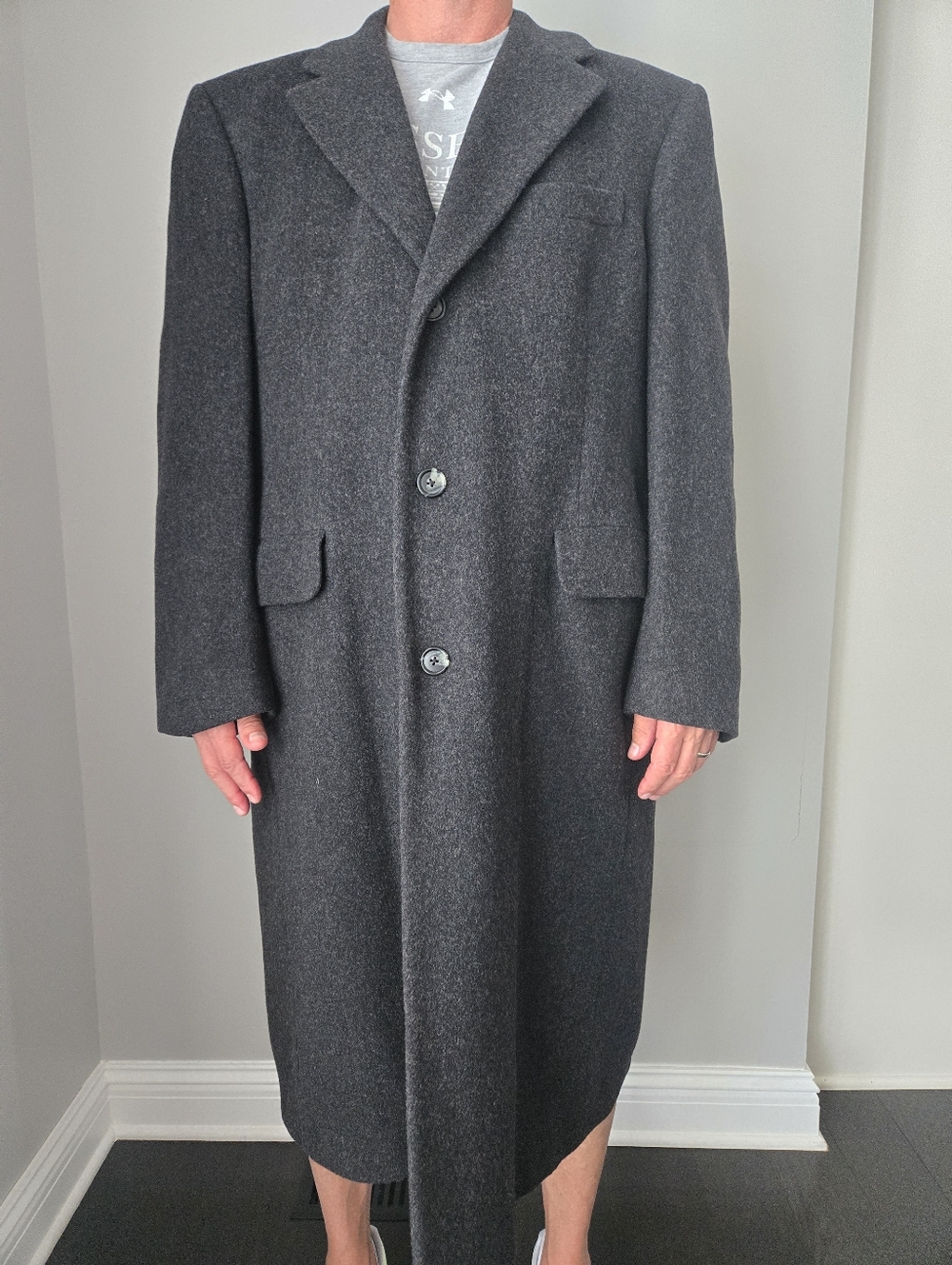 Vintage Wool Cashmere Overcoat Gray Minimalist Designer Inspired Coat Mens 46